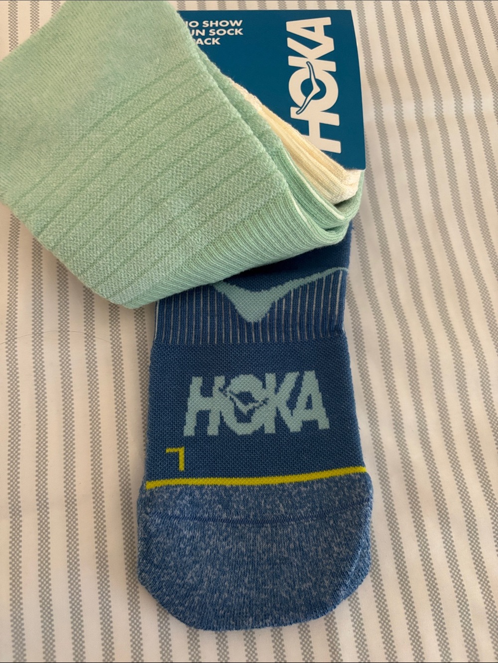 Hoka No-Show Athletic Socks in Cream with Teal Accents - Picture 5 of 6